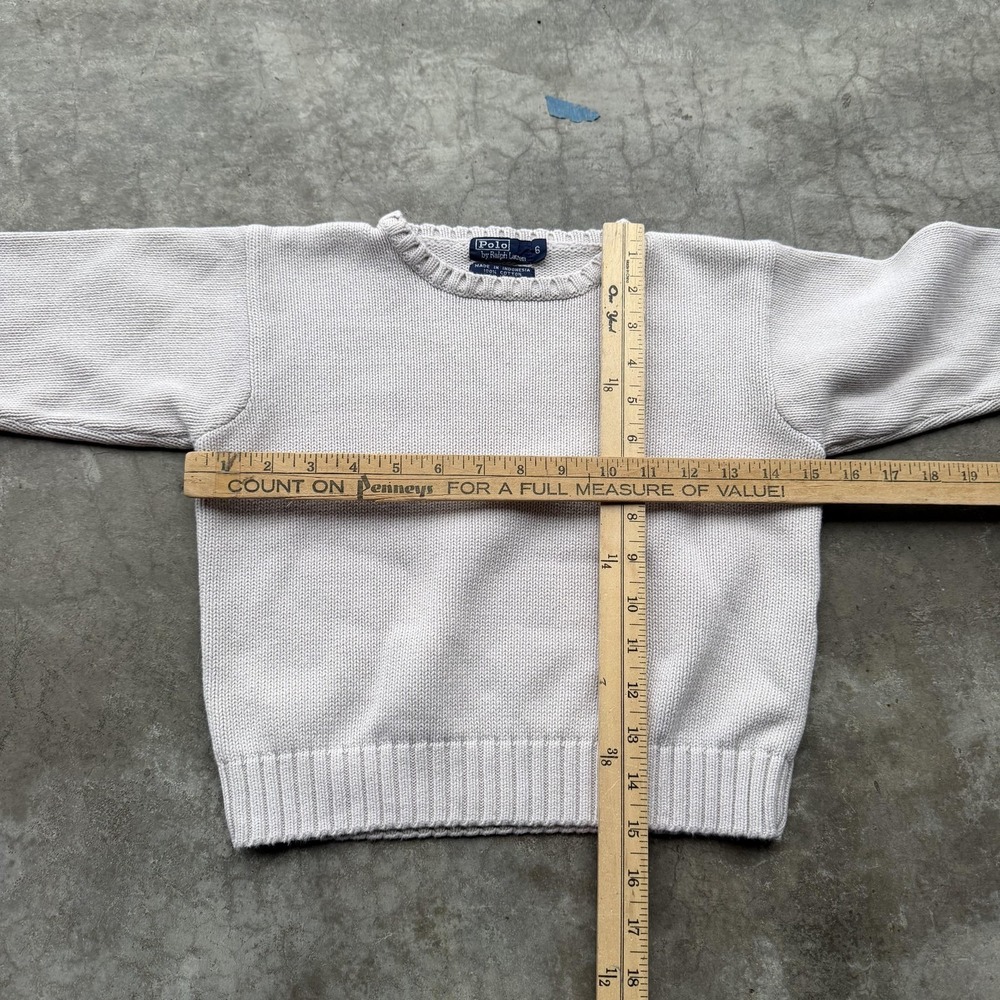 Polo Ralph Lauren Sweater Boys 6 Beige Cotton Crewneck Knit Pony Logo Pullover - Picture 5 of 5